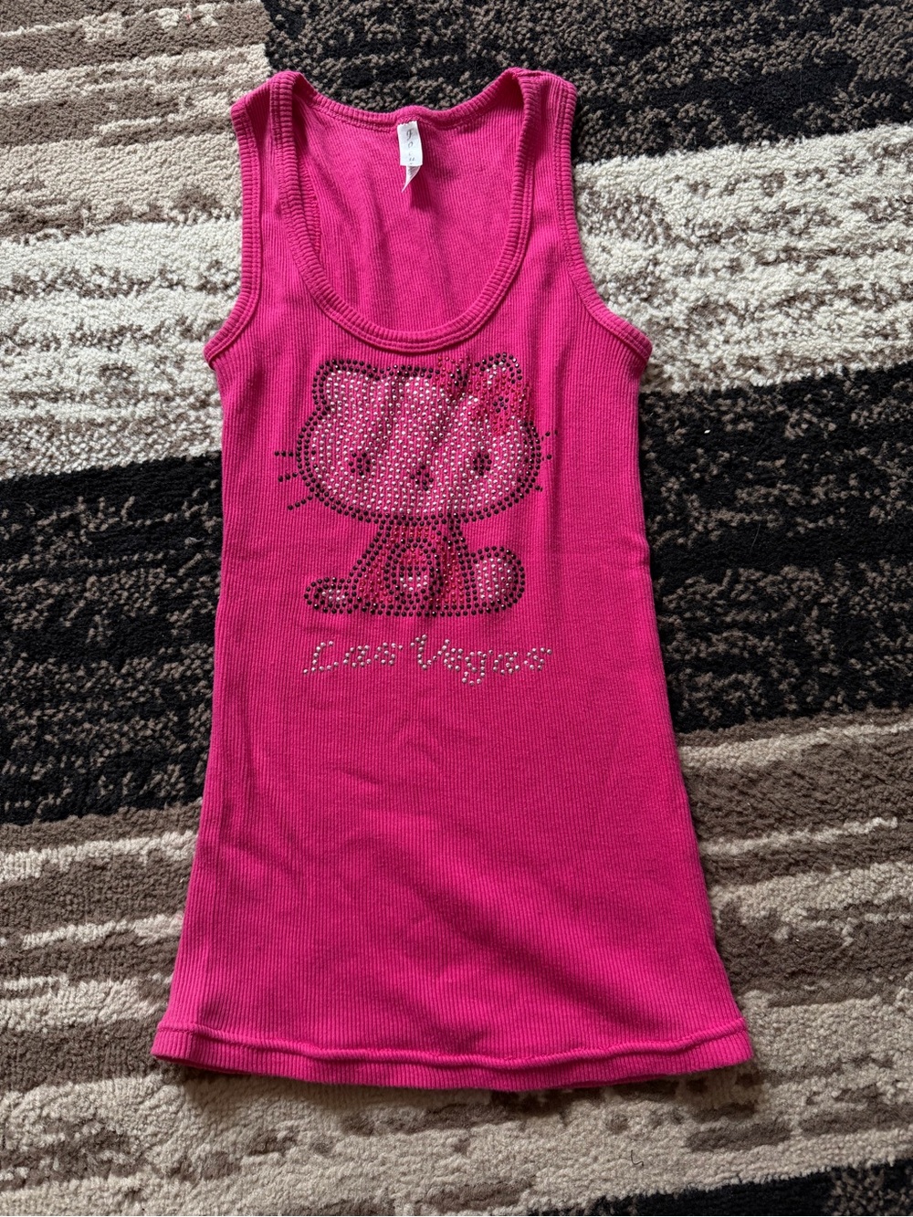Women Pink Rhinestone Hello kitty Las Vegas Tank Top